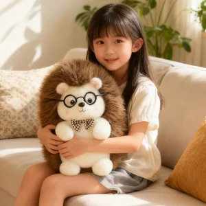 Brunt, fluffigt Hedgehog gosedjur med tecknad design och stående form, 23–40 cm