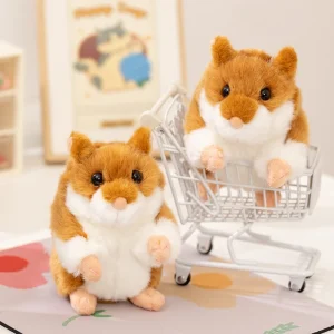 Hamster gosedjur i fluffig, realistisk miniform med stående hållning, 13 cm
