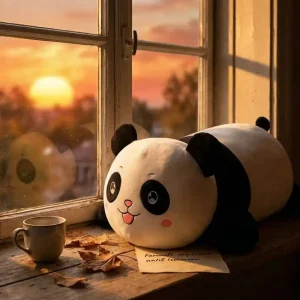 Panda gosedjur i form av en handgjord kawaii-kudde med tecknad animeprägel, barnpresent
