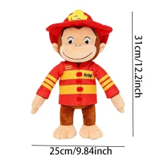 Curious George apa gosedjur som brandman, söt plyschkudde i animeinspirerad stil