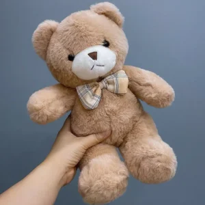 Björn-gosedjur i kawaii-stil med färgglad fluga, formad som plyschkudde, 30 cm