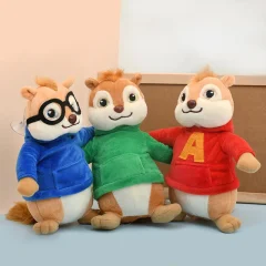Alvin and the Chipmunks-karaktärer gosedjur, i fluffig kawaii-stil som 3-pack, 20 cm