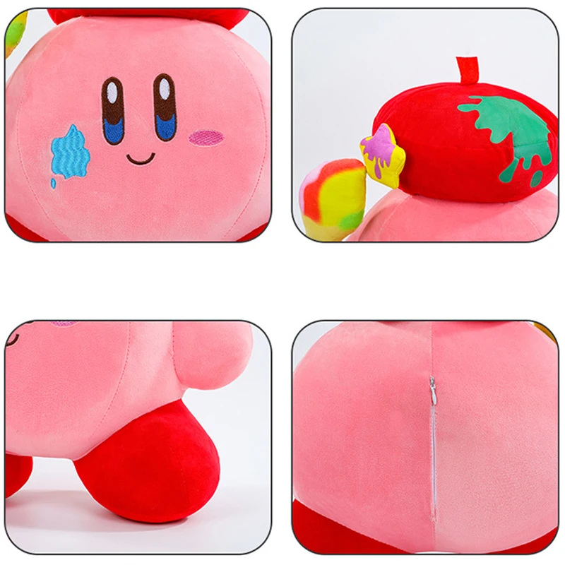 Kirby gosedjur 35–55 cm, stort och sött rosa kramgosedjur i tecknad anime-stil för barn 21 Närbilder av Kirbys ansikte och konstnärsdetaljer.