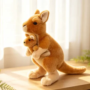 Känguru kängurumamma gosedjur med mamma och unge i stående form, orange, cirka 30 cm