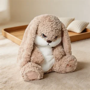 Kanin gosedjur med långa öron, argt uttryck och söt kawaii-stil för rumsdekor 9 Kanin gosedjur med långa öron, argt uttryck och söt kawaii-stil för rumsdekor