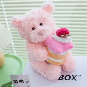 Alternative view of 25 cm rosa kawaii björn gosedjur med kakmotiv, kramleksak och födelsedagspresent