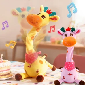 Dansande och talande giraffe gosedjur som upprepar vad du säger, svänger, lyser och spelar 10 sånger