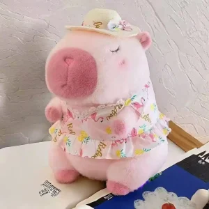 Anka gosedjur som kapybara med gul badring, söt kawaii-stil för strand och resa