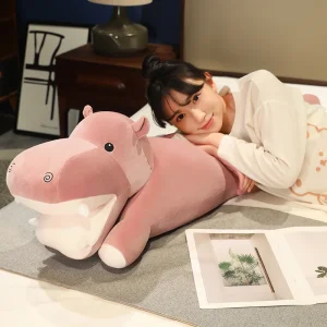 Hippo gosedjur som lång kramkudde och ryggkudde, tecknad kawaii-design för sovrum
