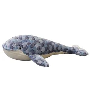 Fish variant gosedjur, blå hajkudde med tecknad design i flera varianter, 50–90 cm