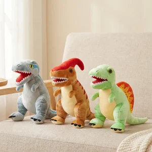 Jurassic dinosaurie gosedjur med mjuka figurer av T-Rex, Velociraptor och Ankylosaurus