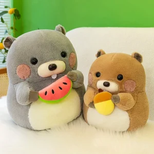 Kawaii hamster gosedjur som mjuk kramkudde, söt murmeldjurfigur som håller i mat, 30–40 cm