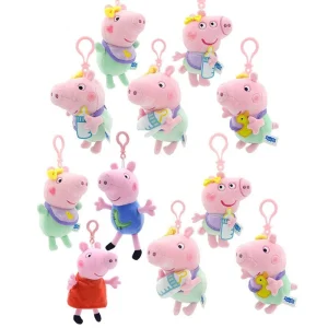 George från Peppa Pig med dinosaurie, rosa mjuk nyckelring för barn, 13–18 cm