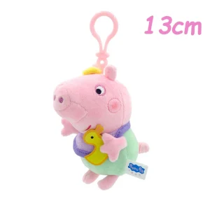 George från Peppa Pig med dinosaurie, rosa mjuk nyckelring för barn, 13–18 cm