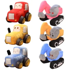 Verklighetstrogna kawaii-gosedjur som traktor och grävmaskin, fordonskuddar för barn