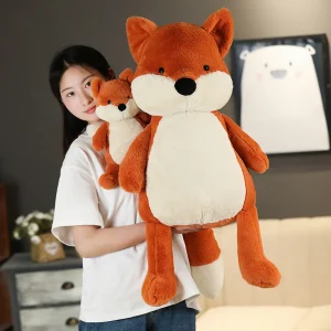 Ett sött räv gosedjur som en fluffig soffkudde i tecknad kawaii-stil, 35–90 cm