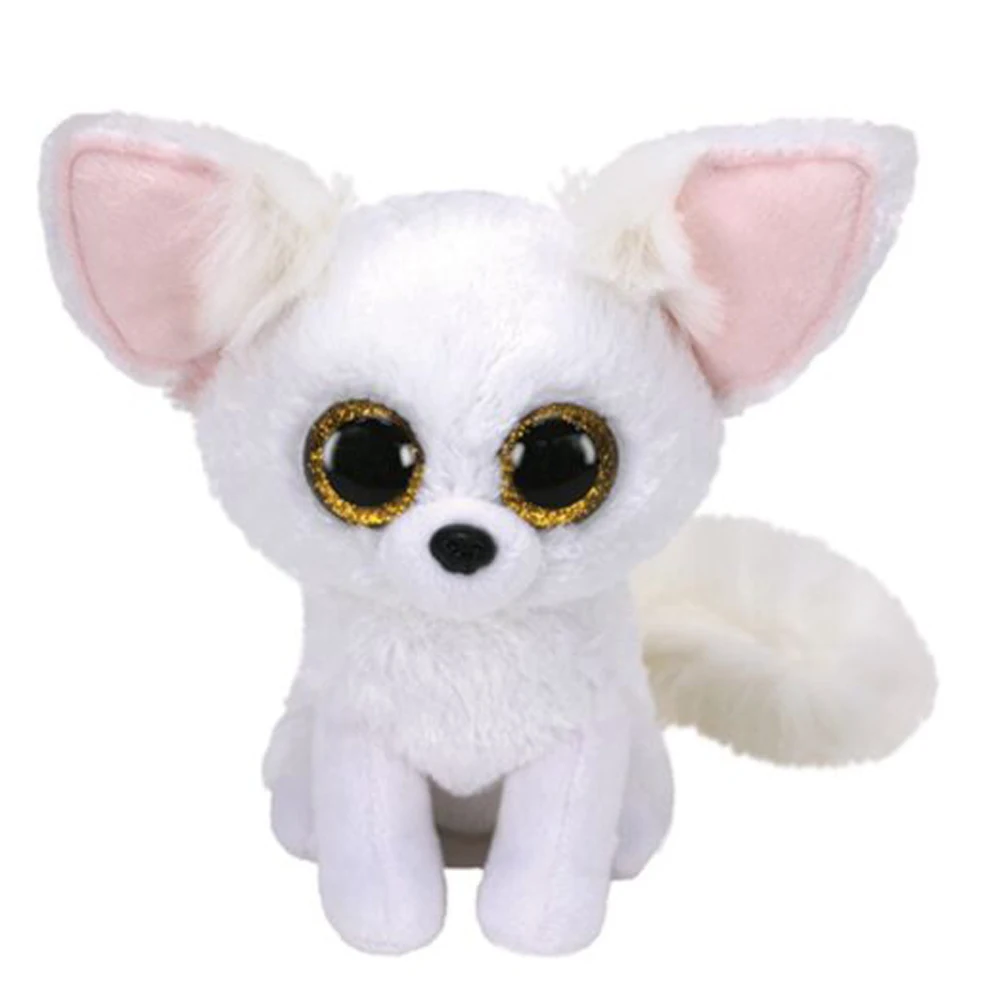 Ty Beanie Boos Phoenix, vitt räv gosedjur i anime-stil från djurkollektionen 18 Vit plyschräv med stora ögon, sedd framifrån.