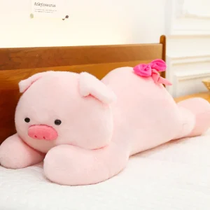 Sött rosa gris gosedjur som mjuk kawaii-prydnadskudde för soffan och present till vuxen