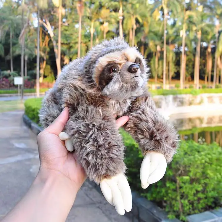 Sloth gosedjur som extra mjuk kramdocka med gullig design och lugnande effekt 20 Grå plyschsloth som hålls upp i en hand utomhus.