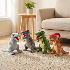 Jurassic dinosaurie gosedjur med mjuka figurer av T-Rex, Velociraptor och Ankylosaurus