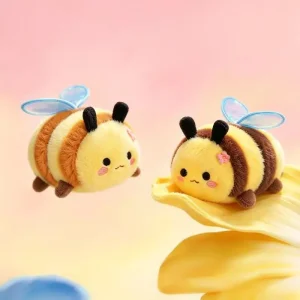 Bee gosedjur med flaxande kabelvingar, söt kawaii-figur i tecknad anime-stil