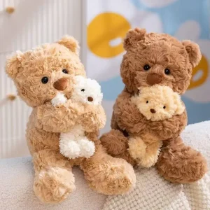 Kawaii-gosedjur som kudde med djurförälder och unge, tecknad anime-stil för barn