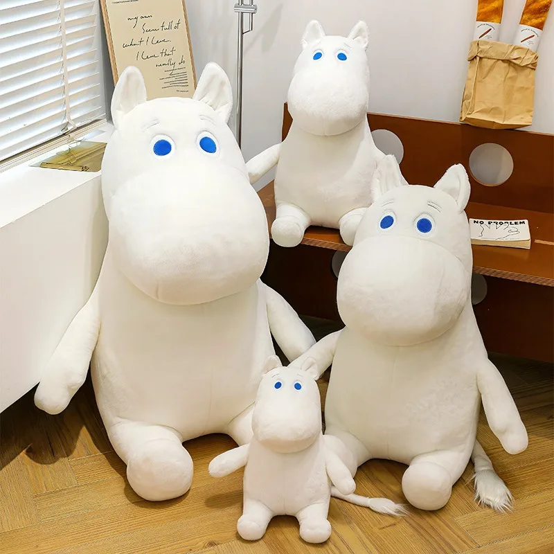 Hippo gosedjur som ankakudde, vit och söt, moomins anka tecknad stil, 35–50 cm 22 Flera vita mjukisdjur med blå ögon visas tillsammans i olika storlekar.
