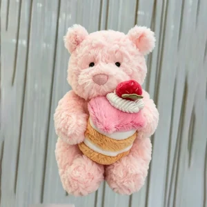 25 cm rosa kawaii björn gosedjur med kakmotiv, kramleksak och födelsedagspresent