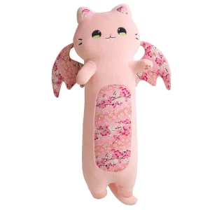 Rosa lucky cat som katt gosedjur och kramkudde med fladdermusvingar och sakurablommor 16 Rosa lucky cat som katt gosedjur och kramkudde med fladdermusvingar och sakurablommor