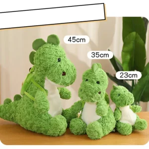 Sött grönt dinosauriegosedjur med avokadoryggsäck och skogsdjurstema, 25–48 cm