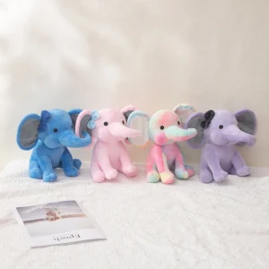 Mjukt, sött och fluffigt elefant gosedjur i rosa, blå, lila och regnbågsfärger, 25 cm