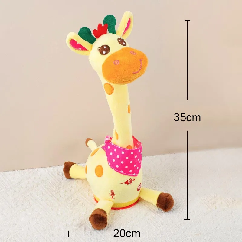 Dansande och talande giraffe gosedjur som upprepar vad du säger, svänger, lyser och spelar 10 sånger 23 Leende giraff i mjuk plysch med prickig bandana