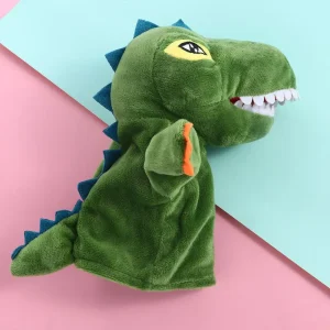 Panda och dinosaurie gosedjur som söta fingerdockor i anime- och kawaii-stil