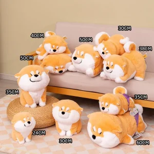 Liggande japansk Shiba Inu, ett hund gosedjur som kramkudde i tecknad stil, present 15 Liggande japansk Shiba Inu, ett hund gosedjur som kramkudde i tecknad stil, present