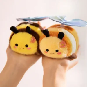 Bee gosedjur med flaxande kabelvingar, söt kawaii-figur i tecknad anime-stil