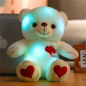 Färgglatt björngosedjur med gullig design och LED-ljus som sprider färgat sken