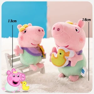 George från Peppa Pig med dinosaurie, rosa mjuk nyckelring för barn, 13–18 cm