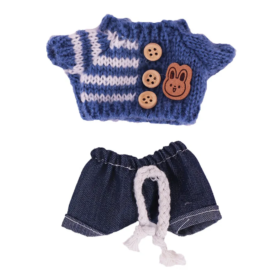 Björn som nyckelring, björn hat och Love sweater, 17 cm 38 Marinblått stickat set med mönstrad tröja, björnmärke och matchande byxor.