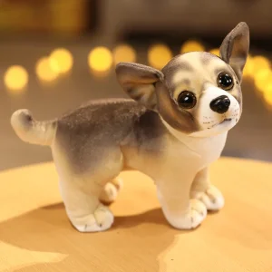 Hund gosedjur, Small och Stuffed, realistisk valpdesign mops chihuahua, 18 cm