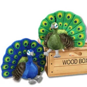 Blågrönt peacock gosedjur med utslagen solfjäderstjärt och kreativ utformning