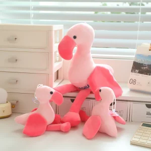 Flamingo gosedjur i rosa kawaii-stil, mjuk fågelfigur med sött uttryck, 15–25 cm