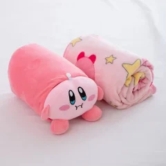 Kirby 2-i-1 plyschkudde med filt, rosa kawaii-design i tecknad stil för tupplur