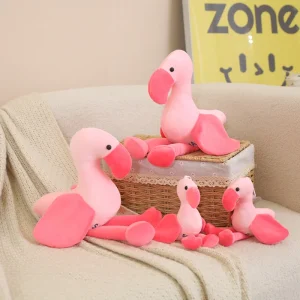 Flamingo gosedjur i rosa kawaii-stil, mjuk fågelfigur med sött uttryck, 15–25 cm