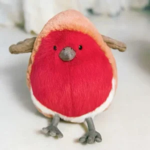 Robin gosedjur som mjuk plyschkudde i tecknad stil, fluffig och fyllig, 20 cm