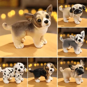 Hund gosedjur, Small och Stuffed, realistisk valpdesign mops chihuahua, 18 cm
