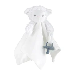 Får och lamm som mjuk snuttefilt med napphållare och sött broderat fårmotiv