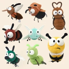Roliga insektsfigurer som gosedjur i kawaii-stil med verklighetstrogen plyschdesign