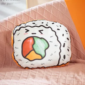 Dekorativ 3D-plyschkudde i japansk tecknad stil med onigiri, sushi och mjölkmotiv