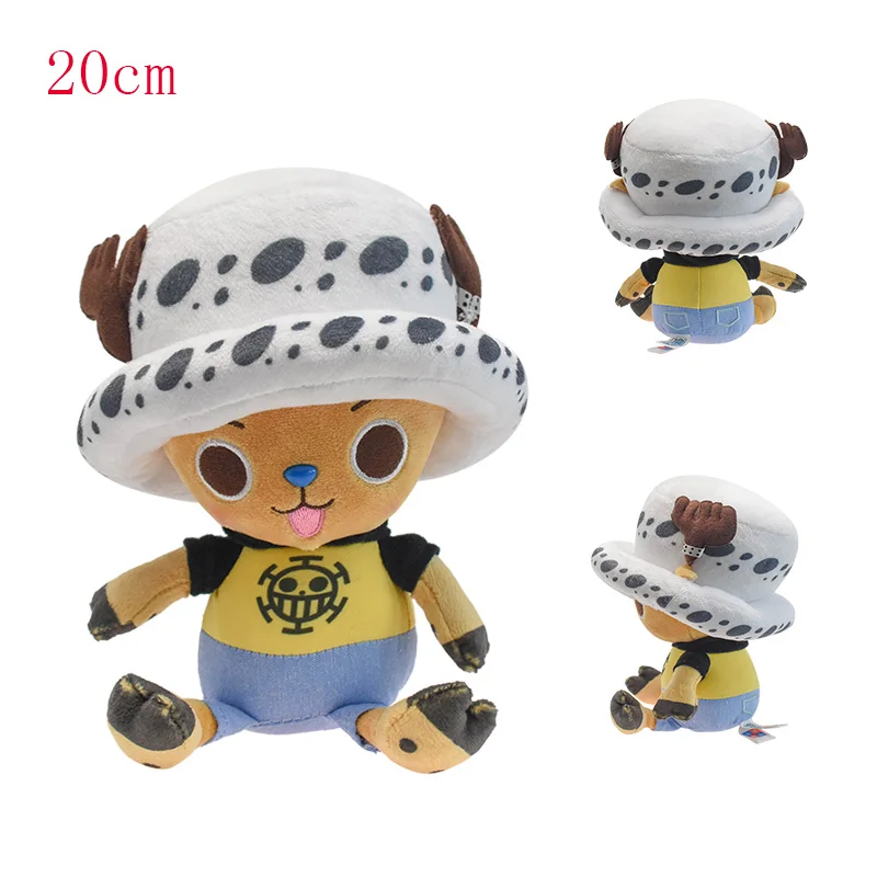 Tony Chopper apa gosedjur från ONE PIECE med Straw Hat-piraternas emblem, 20 cm 41 Mjukisdjuret visas framifrån och bakifrån med angiven storlek 20 cm.
