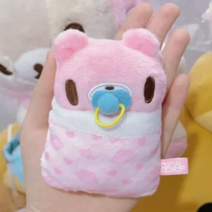 Rosa björngosedjur som ryggsäckshänge, med napp, kawaii- och blodtörstig stil, 10 cm